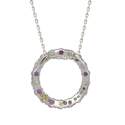 Suzy Levian Silver 0.02 Ct. Tw. Diamond & Sapphire Necklace In Pink
