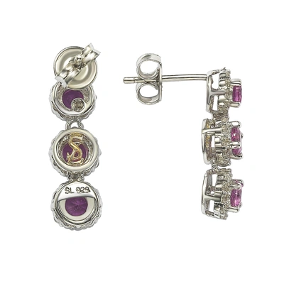 Suzy Levian Sterling Silver Pink Sapphire & Diamond Accent Circle Dangle Earrings In Pink