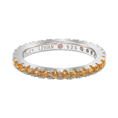 Suzy Levian Sterling Silver Thin Orange Cubic Zirconia Eternity Band