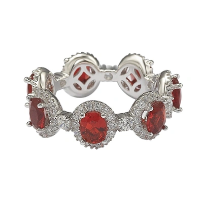 Suzy Levian Oval-cut Ruby Red Cubic Zirconia In Sterling Silver Stackable Band