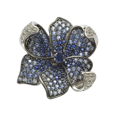 Shop Suzy Levian Sterling Silver Sapphire & Diamond Accent Flower Petal Brooch In Blue