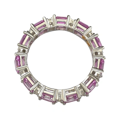 Suzy Levian Asscher Cut Pink Sapphires Sterling Silver Eternity Band Ring In Pink