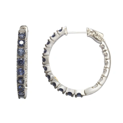 Suzy Levian Sterling Silver Pink Sapphire And Diamond Accent Hoop Earring In Blue
