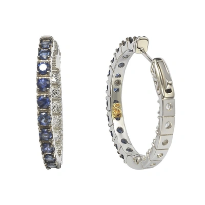 Suzy Levian Sterling Silver Pink Sapphire And Diamond Accent Hoop Earring In Blue