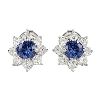 Shop Suzy Levian Sterling Silver Blue Sapphire Flower Halo Stud Earrings
