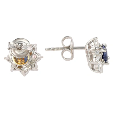 Suzy Levian Sterling Silver Blue Sapphire Flower Halo Stud Earrings In Blue