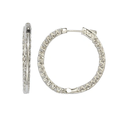 Suzy Levian Pave Cz Hoop Earrings In White
