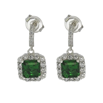 Shop Suzy Levian Sterling Silver Green And White Cubic Zirconia Asscher Cut Drop Earrings