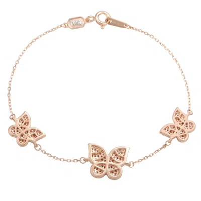 Suzy Levian Rose Sterling Silver Cubic Zirconia Butterfly Bracelet In Pink