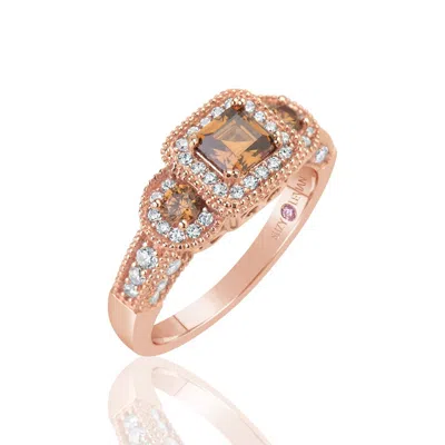 Suzy Levian Rose Sterling Silver Brown Asscher Cut Cubic Zirconia Engagement Ring