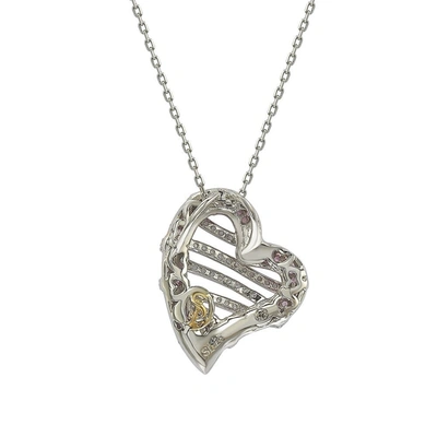 Suzy Levian Sterling Silver Pink Sapphire And Diamond Accent Wrapped Heart Pendant In Pink