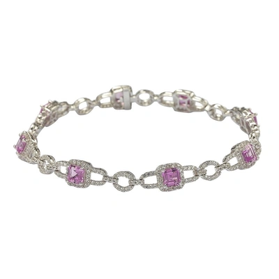 Suzy Levian Silver 0.02 Ct. Tw. Diamond & Sapphire Bracelet In Pink