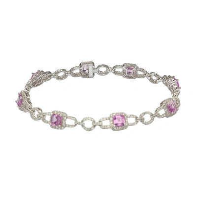 Suzy Levian Silver 0.02 Ct. Tw. Diamond & Sapphire Bracelet In Pink