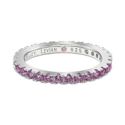 Suzy Levian Sterling Silver Thin Pink Cubic Zirconia Eternity Band