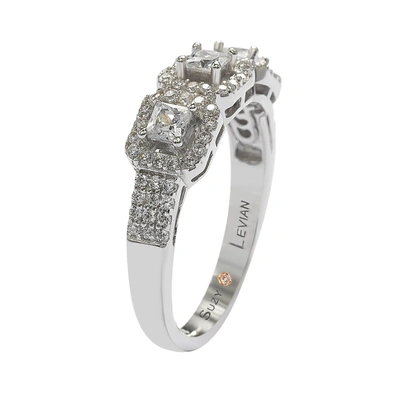 Suzy Levian Sterling Silver White Cubic Zirconia 3-stone Asscher-cut Band