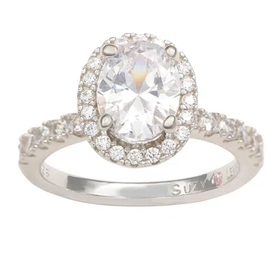 Suzy Levian Sterling Silver Oval White Cubic Zirconia Halo Ring