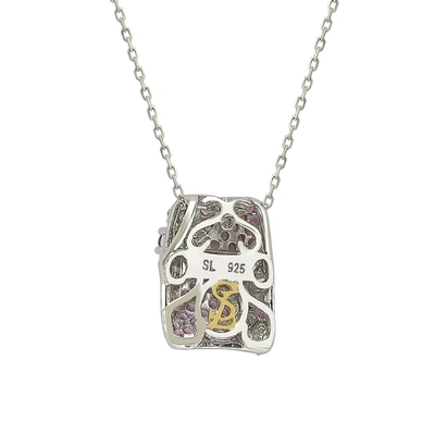Suzy Levian Sterling Silver Pink Sapphire & Diamond Floral Petite Necklace In Pink
