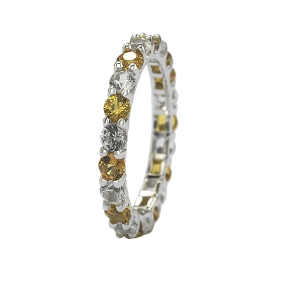 Suzy Levian Silver 0.02 Ct. Tw. Diamond & Sapphire Eternity Ring In Yellow