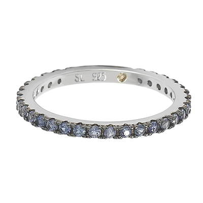 Suzy Levian Sterling Silver And Blue Sapphire Eternity Band