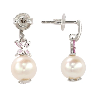 Shop Suzy Levian Sterling Silver Pearl & Pink Sapphire Floral Earrings