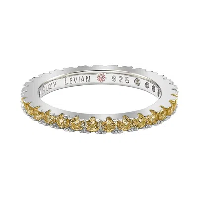 Suzy Levian Sterling Silver Thin Yellow Cubic Zirconia Eternity Band In Yellow