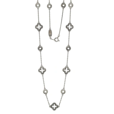 Suzy Levian Sterling Silver White Cubic Zirconia Clover & Circle Station Necklace In White