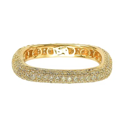 Suzy Levian Golden Sterling Silver Cubic Zirconia Modern Pave Square Eternity Band In Yellow