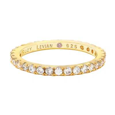 Suzy Levian Yellow Sterling Silver Thin White Cubic Zirconia Eternity Band