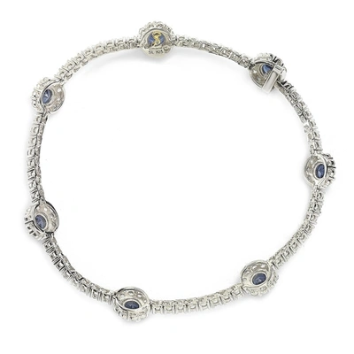 Shop Suzy Levian Sterling Silver Sapphire And Diamond Accent Flower Tennis Bracelet In Blue