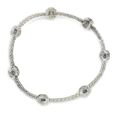 Suzy Levian Sterling Silver Sapphire And Diamond Accent Flower Tennis Bracelet - Blue In Blue