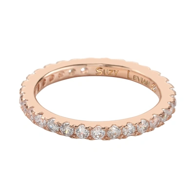 Suzy Levian Rose Sterling Silver Thin White Cubic Zirconia Eternity Band In Pink