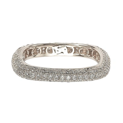 Suzy Levian Rosed Sterling Silver Cubic Zirconia Modern Pave Square Eternity Band In Metallic