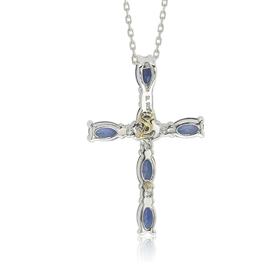 Suzy Levian Sterling Silver Sapphire And Diamond Accent Cross Pendant In Blue
