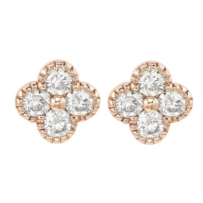 Suzy Levian Rose Gold 7/10 Cttw Diamond Clover Stud Earrings In Pink