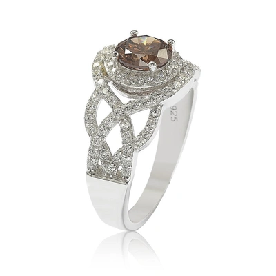 Shop Suzy Levian Sterling Silver Brown Cubic Zirconia Crossover Bridal Ring