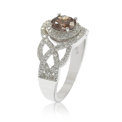 Suzy Levian Sterling Silver Brown Cubic Zirconia Crossover Bridal Ring