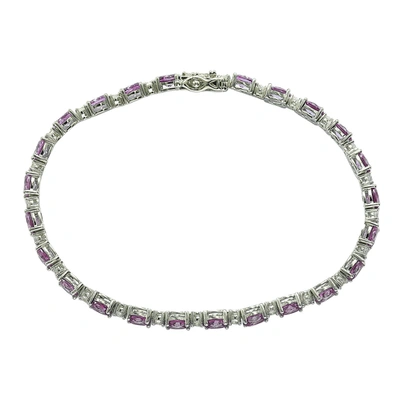 Suzy Levian Sterling Silver Oval-cut Pink Sapphire Tennis Bracelet