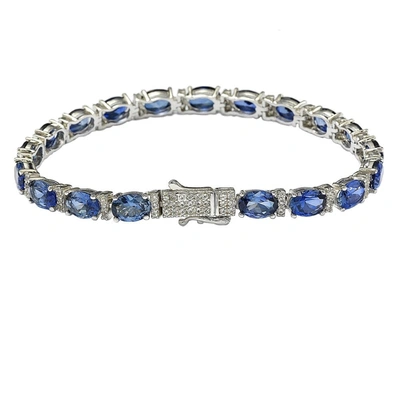 Suzy Levian Sterling Silver Oval-cut Blue Sapphire & Diamond Accent Tennis Bracelet In Blue