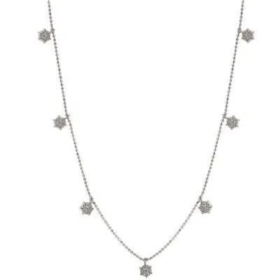 Suzy Levian 14k White Gold .30cttw Diamond Flower Station Necklace