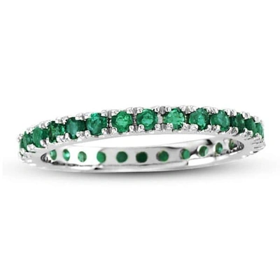 Shop Suzy Levian 14k White Gold Emerald Eternity Band Ring In Green