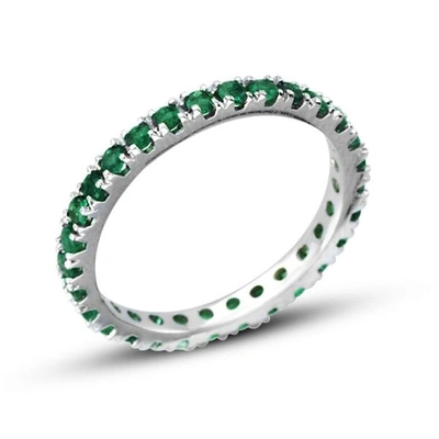 Shop Suzy Levian 14k White Gold Emerald Eternity Band Ring In Green