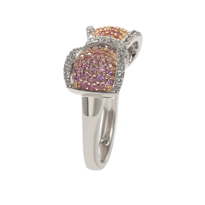 Suzy Levian Sterling Silver Pink & White Sapphire & Diamond Accent Bow Ring In Pink