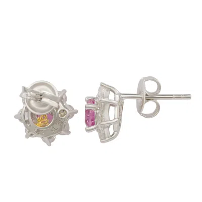 Suzy Levian Sterling Silver Pink Sapphire Flower Halo Stud Earrings