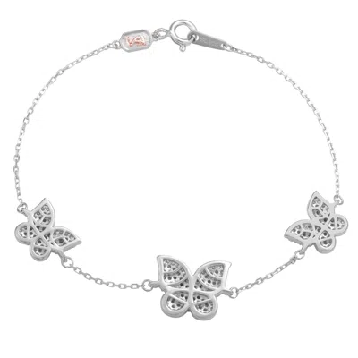Suzy Levian Sterling Silver Cubic Zirconia Butterfly Bracelet In White