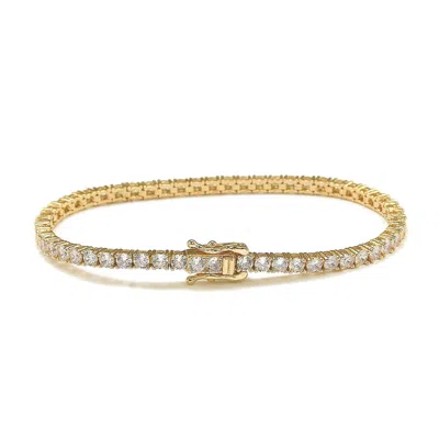 Suzy Levian Cubic Zirconia Gold Sterling Silver 7 Inch Tennis Bracelet In Yellow
