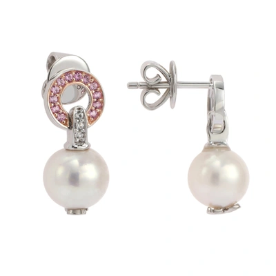 Shop Suzy Levian Sterling Silver Pearl & Pink Sapphire Circle Earrings