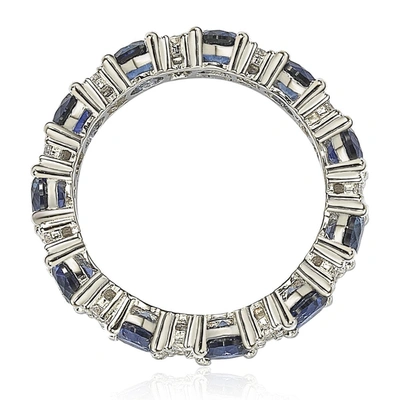 Suzy Levian Sterling Silver Round Cut Sapphire And Diamond Accent Eternity Band In Blue