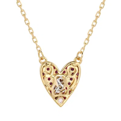 Suzy Levian Red Cubic Zirconia Golden Sterling Silver Heart Necklace In Red