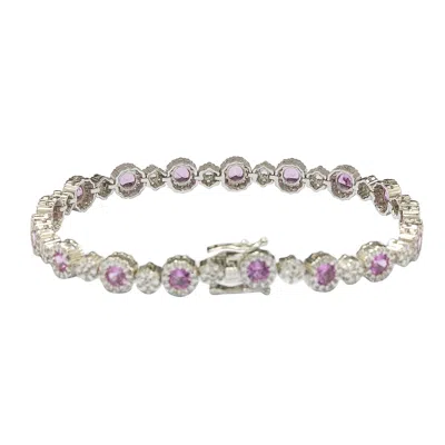 Suzy Levian Sterling Silver Pink Sapphire And Diamond Accent Bracelet