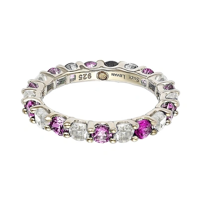 Suzy Levian Sterling Silver Pink & White Sapphire & Diamond Accent Eternity Ring In Pink